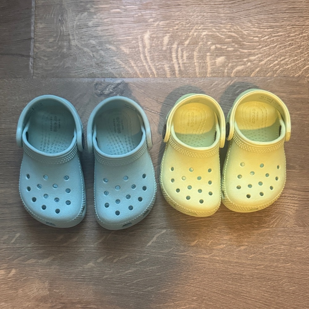 Toddler Crocs blue and yellow/green